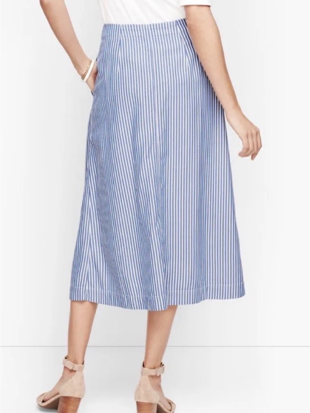 NWT Talbots Striped Blue White Nautical Button Down Midi Skirt sz 12 - Picture 2 of 8